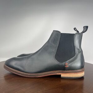 Superdry Meteor Boots Men's 8 Black Leather Chelsea Plain Toe Dress Moto Pull On